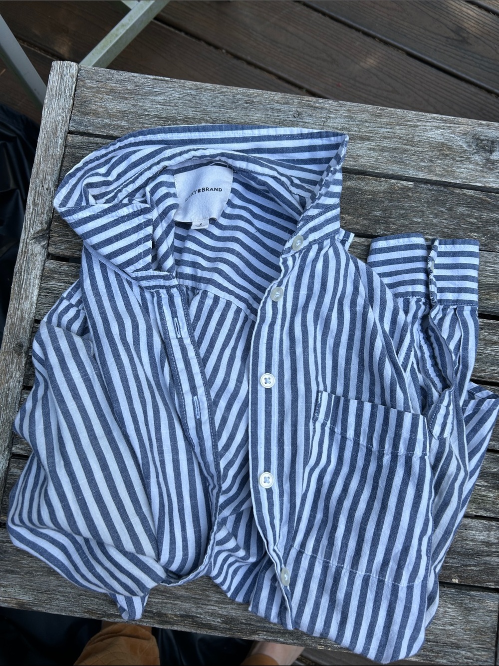 Lucky Brand Navy and White Striped Button-Down Shirt